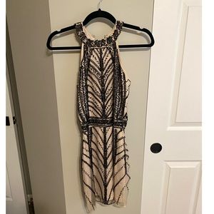 Black and tan beaded halter dress
